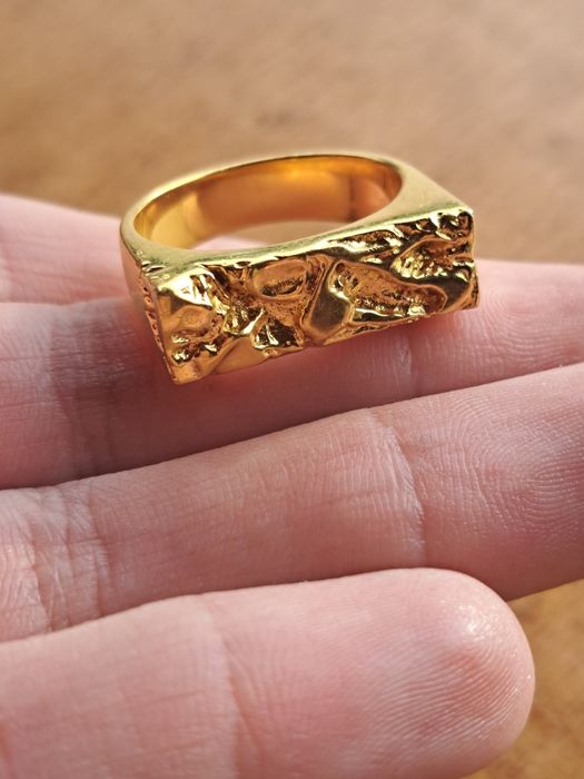 Inel argint IX STUDIOS rustic placat cu aur