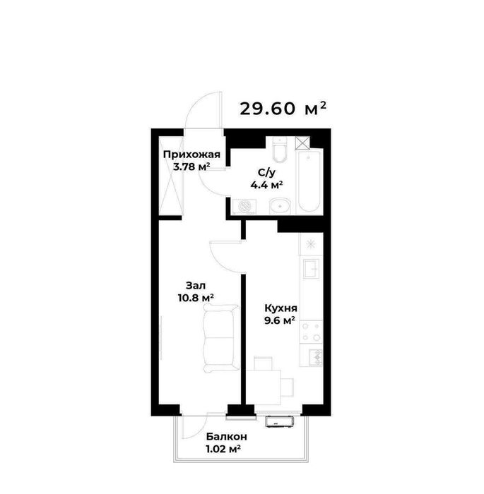 ЖК Assalom Bog'lar | 1-комнатная 30 м² | Ботанический сад