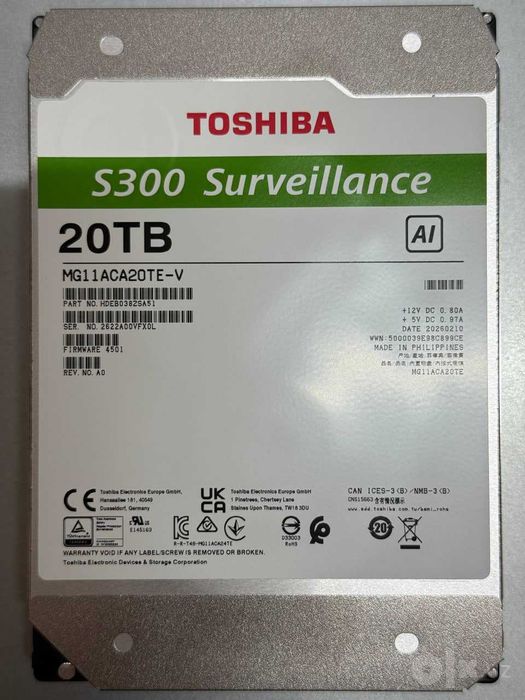 20TB Toshiba MG11ACA20TE-V 3.5'' Enterprise/VIdeo Survelliance SATA