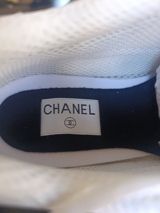 Chanel CC Logo Metallic Trainer White Silver