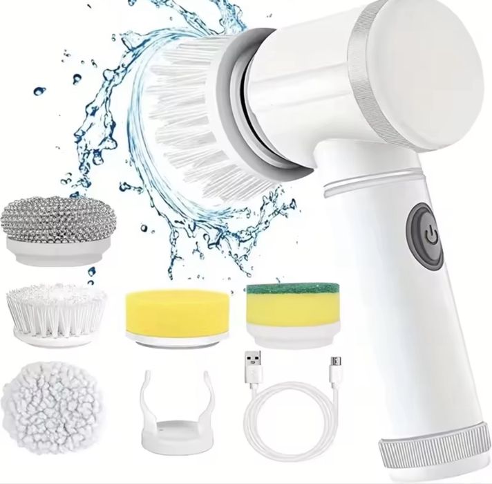 Electric Spin Scrubber, Bathroom Cordless Cleaning Brush Power Scrubber with 5 Replaceable Brush Heads, Electric Cleaning Brush