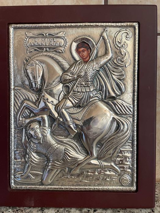 icoana veche sfantul dumitru icoana veche argintata dim 27cm x 24cm