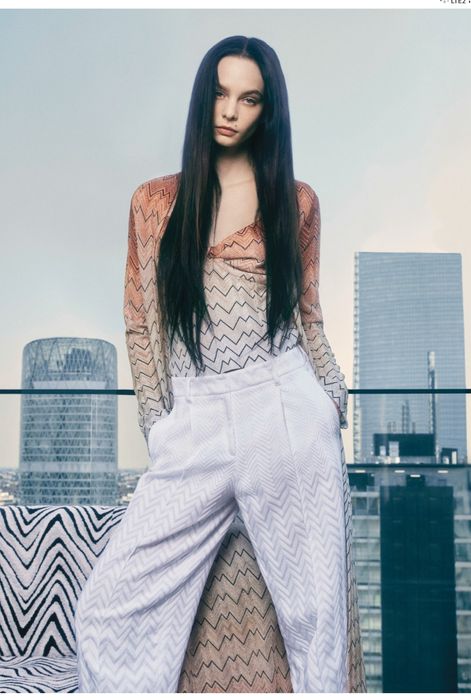 Бял панталон Missoni XS/S прав широк крачол ръб висока талия елегантен