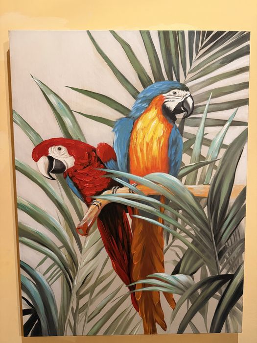 Tablou pictat in culori de ulei cu tema Papagali in Havana
