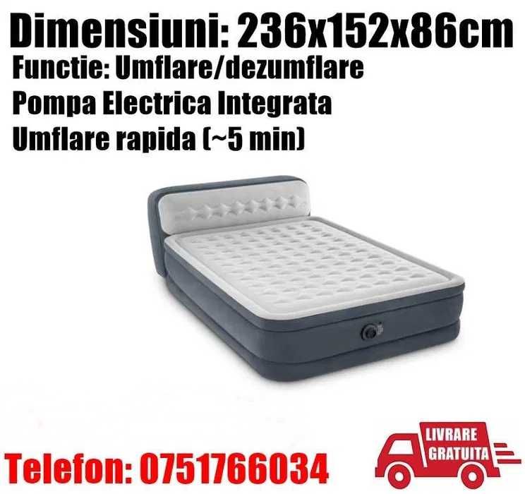 Saltea Gonflabila Pat Intex 2 Persoane Cort 236x152x46cm + Pompa