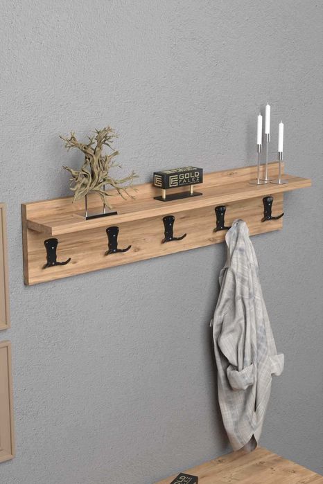 Дървена закачалка за стена - 5 цвята / Стенна закачалка