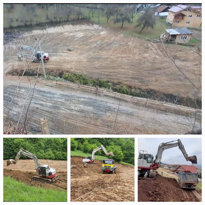 Inchiriez miniexcavator buldozer  buldo-excavator platforma cabana terasament placa beton fundatie
