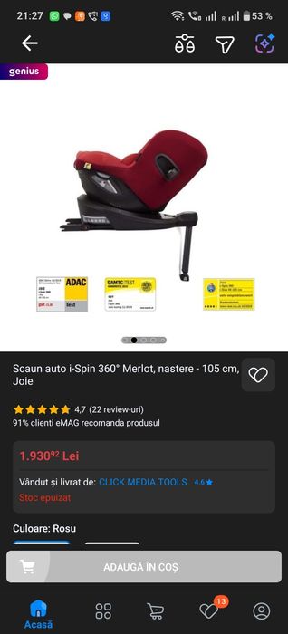 Scaun masina Joie 360 spin