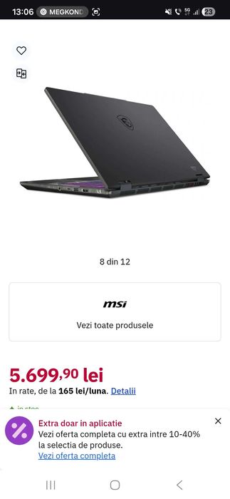 Laptop Gaming MSI Cyborg 15 B2RWFKG-438XRO, Intel Core 7 240H, 15.6" FHD, 32GB, SSD 1TB NVIDIA GeForce RTX 5060 8GB