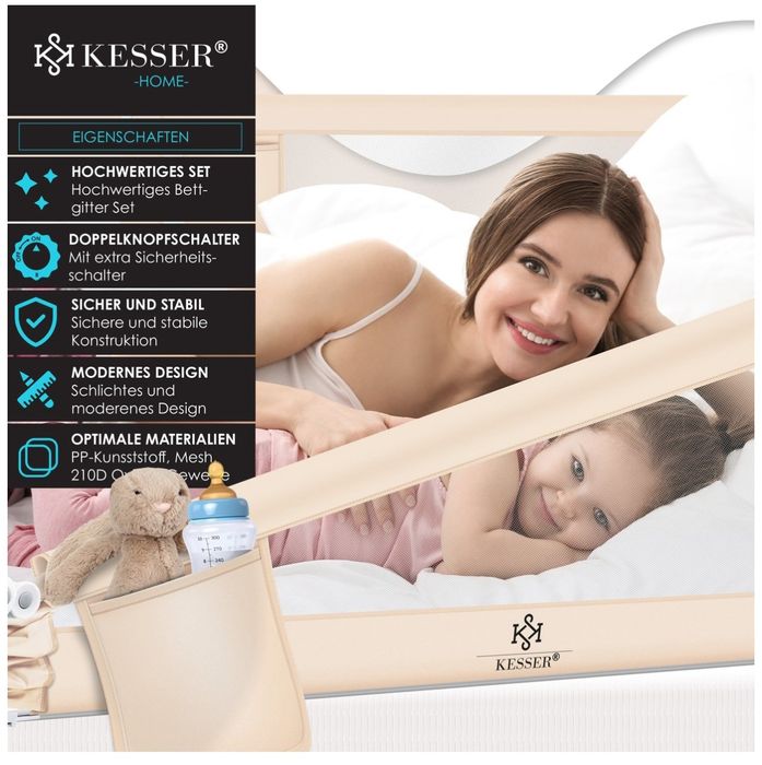 Защитна ограда за детско легло, размери 200 см x 44 см x 72-96 см