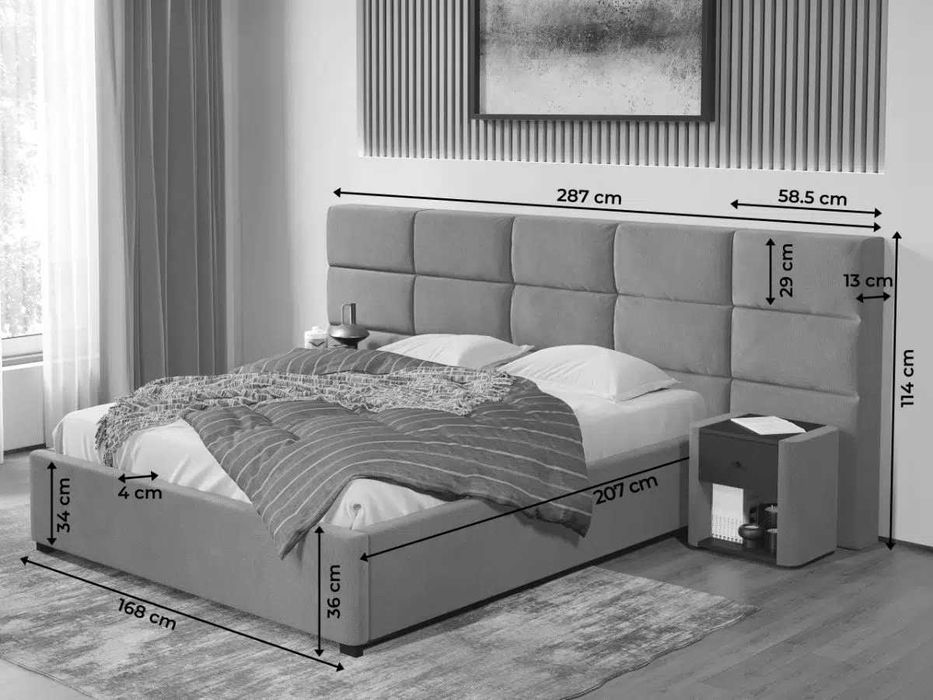 Pat tapitat Cico 190 rabatabil 287x114 C2 din piele/stofa Alb Nube 1