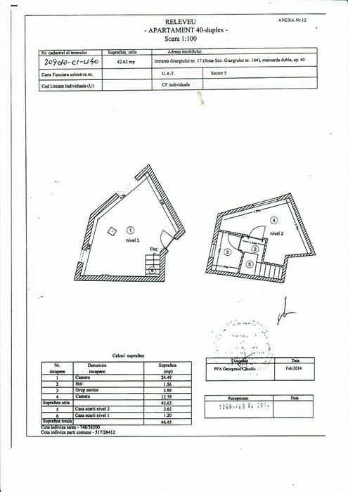 Apartament 2 camere cu scara interioara si centrala proprie, bloc nou