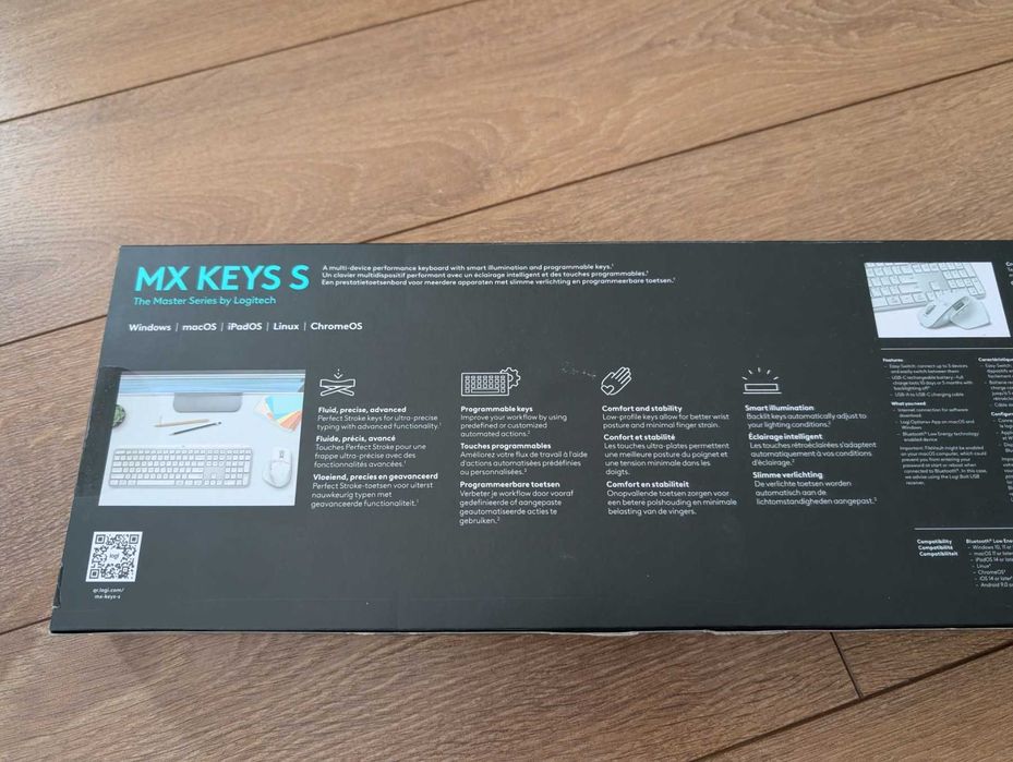 Клавиатура Logitech - MX Keys S, безжична, Pale grey - Неразпечатвана