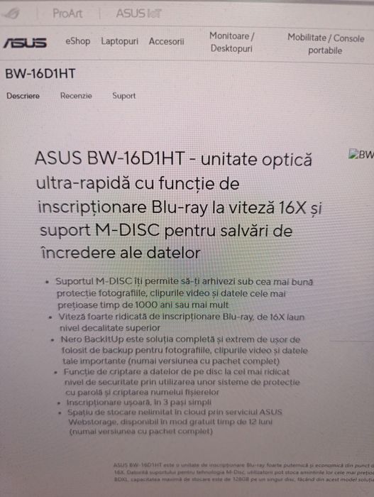 Unitate bluray read and write Asus 16d1ht ca noua