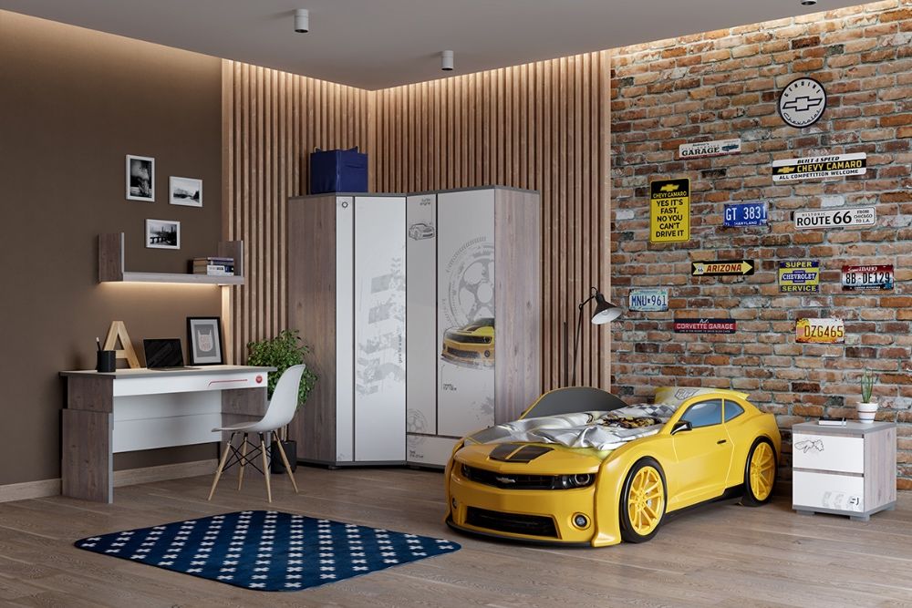 Кровать-машинка объемная (3d) EVO "Camaro" желтый