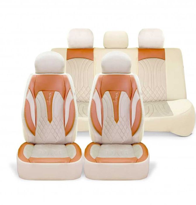 Huse scaune auto,material textil crem si piele ecologica neagra