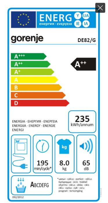 Сушилня с термопомпа Gorenje, 8 кг, Клас A++