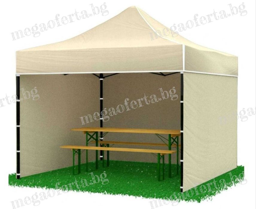 Сгъваема Шатра 3х3 с Три Страници в Кремав Цвят и Усилена Конструкция