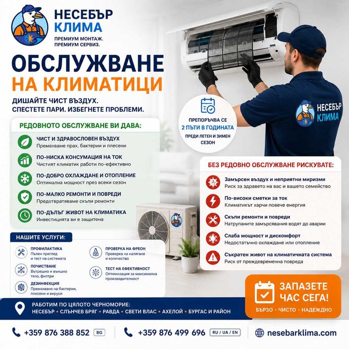 Обслужване на климатици в Несебър, Слънчев бряг, Свети Влас и Равда