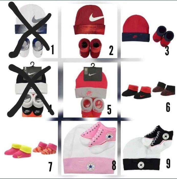 Комплекти "Шапка и чорапки (терлички) Nike и Converse (0-6)