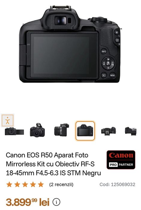 Canon EOS R50 Aparat Foto Mirrorless Kit cu Obiectiv RF-S 18-45mm F4.5-6.3