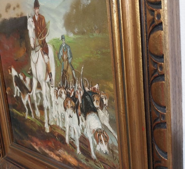 Pereche picturi vânătoare – semnate F. Medina – ulei pe placaj