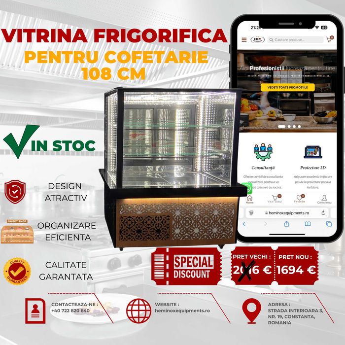 Vitrina Rece Pentru Prajituri 108 Cm / 150 Cm  In Stoc