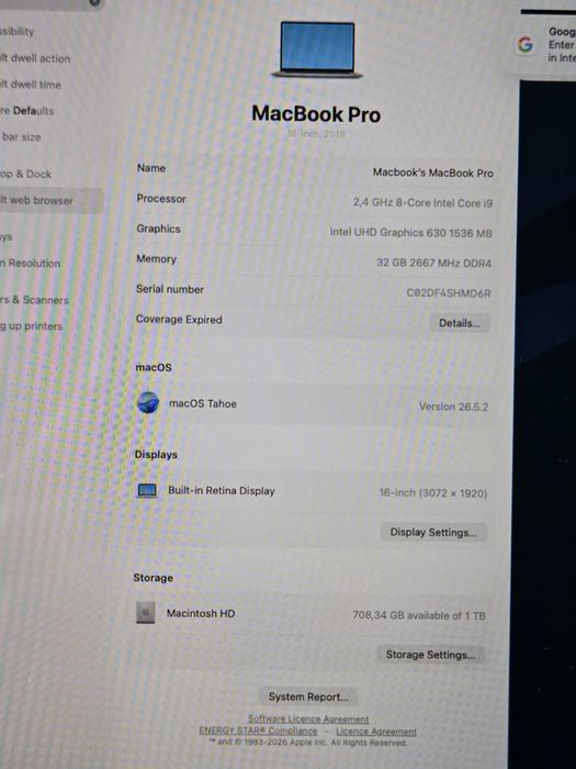 MacBook Pro 16" 2019 · i9 · 32 GB RAM · 1 TB SSD