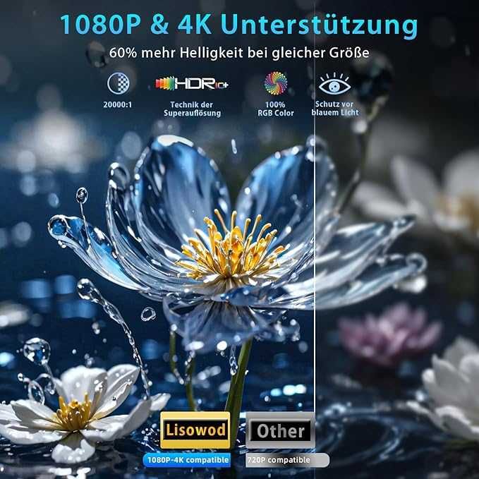 Proiector Lisowod, Suport 4K Full HD 1080P