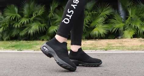 STQ Knit Air Cushion Sports Shoes, Breathable Solid Sneakers, pantofi