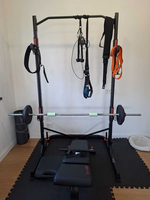 home gym complet - Decathlon : rack , banca , gantere , haltere , discuri (se vinde și pe bucăți)