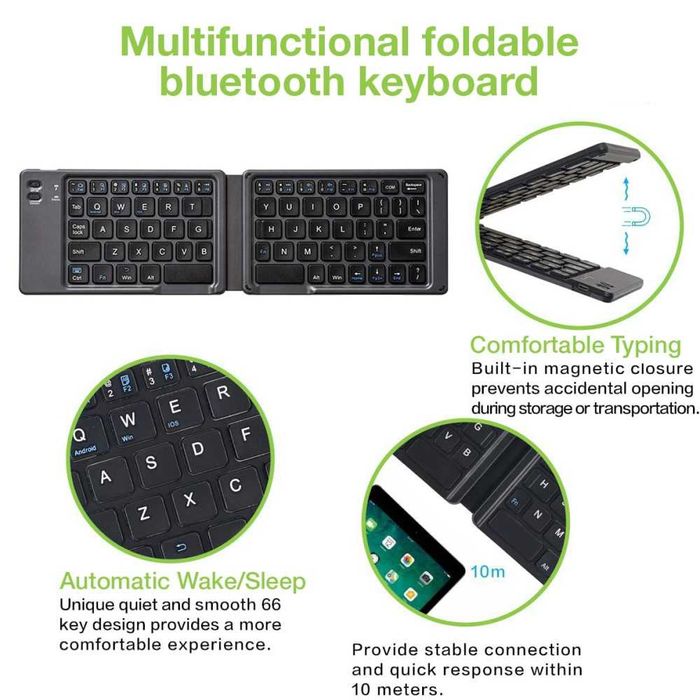 Сгъваема Безжична клавиатура  Techly, Bluetooth, черна