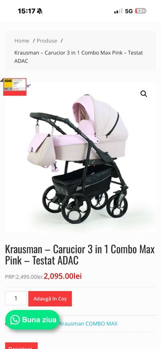 Krausman Combo Max Pink 3 în 1 – stare foarte bună