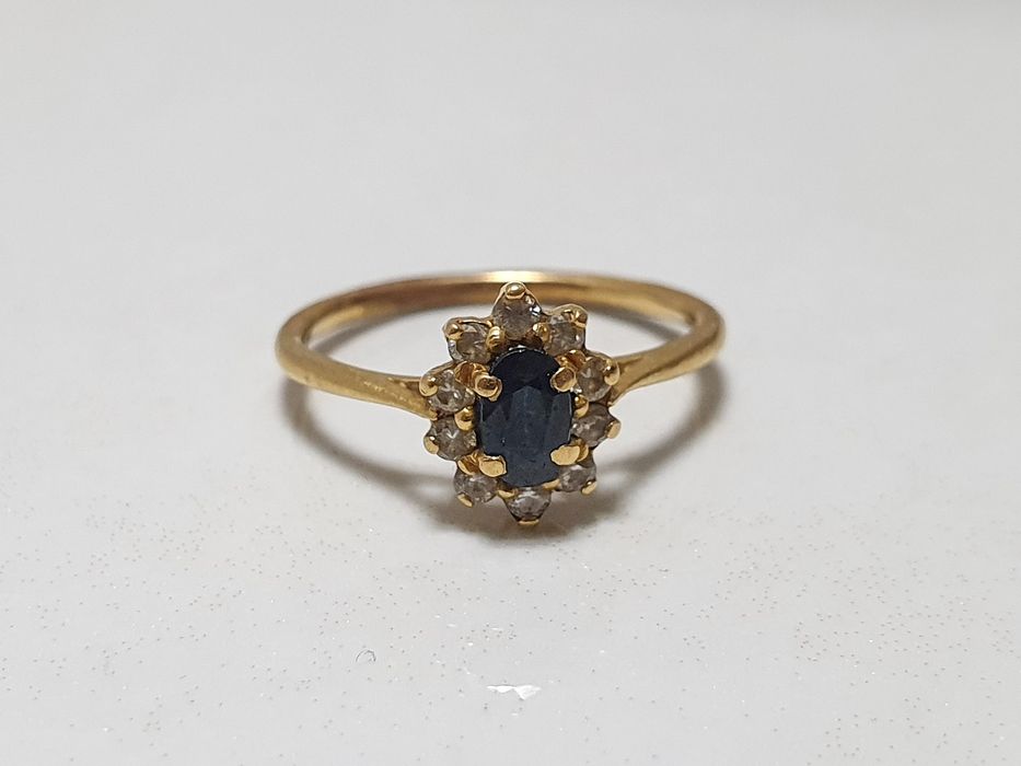 Inel din aur de 18K cu safir natural și diamante naturale mărime 50 m