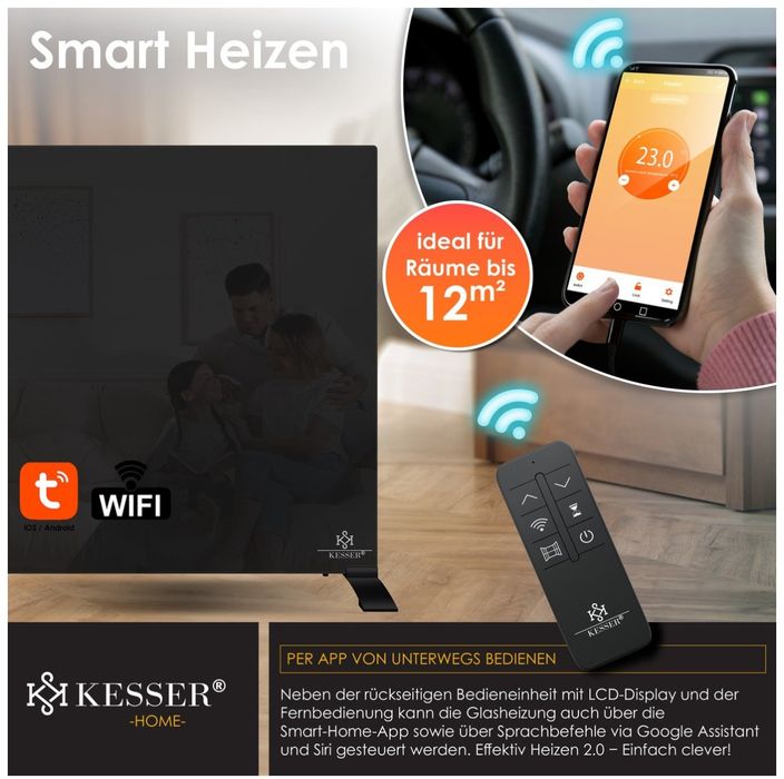 Стъклен инфрачервен нагревател 500W ,стенен и на крачета, дистанционно