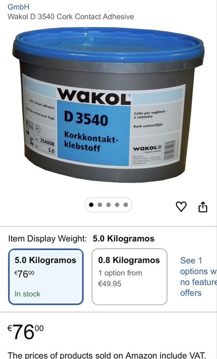 WAKOL D 3540 - Контактно лепило за корк 5 кг.