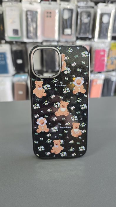 Гръб с картинка за iPhone 15 твърд кейс със силиконова рамка за защита
