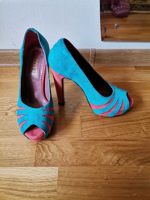 Pantofi cu toc inalt, Corai&Turcoaz, marimea 37
