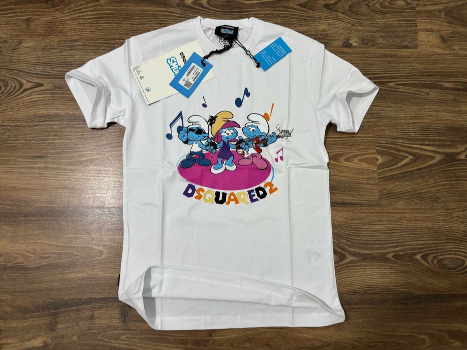 Мъжка тениска Dsquared2 The Smurfs Slim Fit Бяла/Черна
