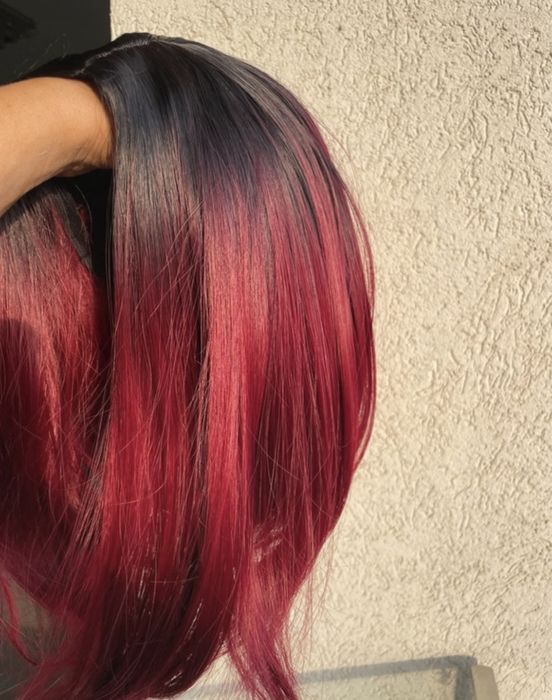 Peruca bob rosu cu radacina bruneta