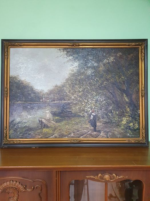 Уникална голяма антикварна авторска майсторска картина масло платно