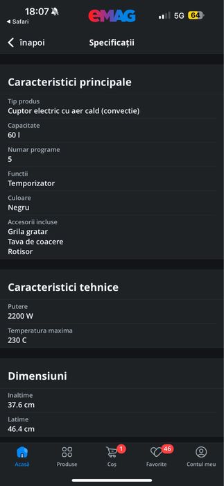 Cuptor electric cu convectie OptimumX, 60 L