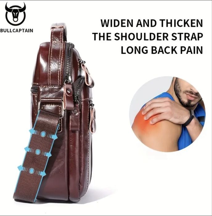 Мъжка дизайнерска,модерна и стилна чанта Bullcaptain/Черна естест.кожа