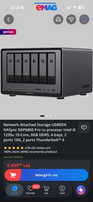 NAS 6bay Ugreen DXP 6800 pro intel 1235u 10c 8gb Ddr5