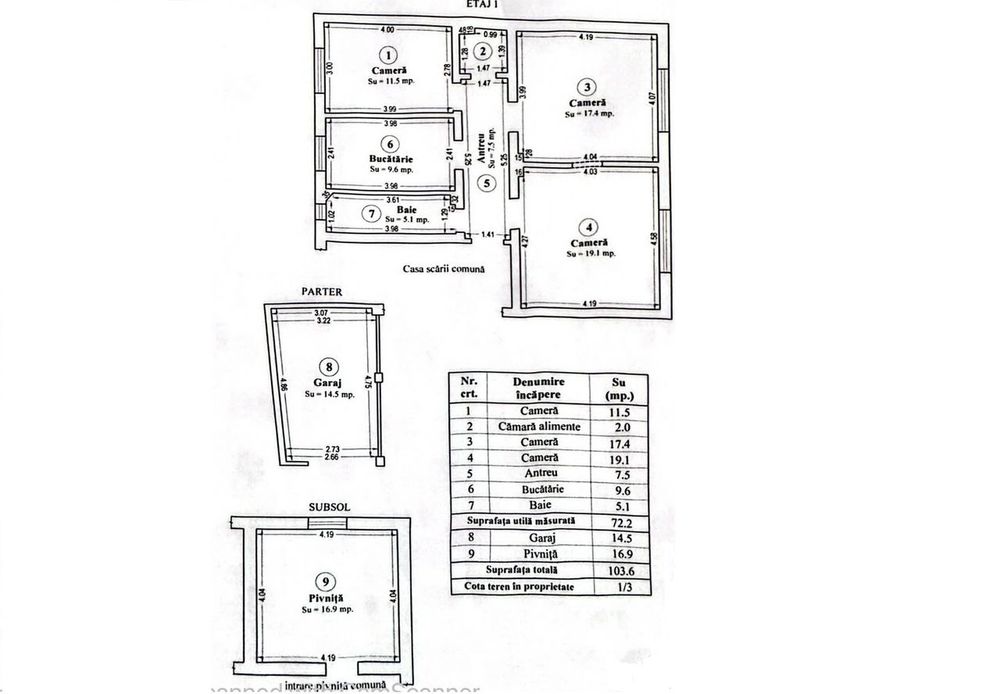 Apartament in asociatie + garaj si beci , etaj 1 , zona Piata Mica
