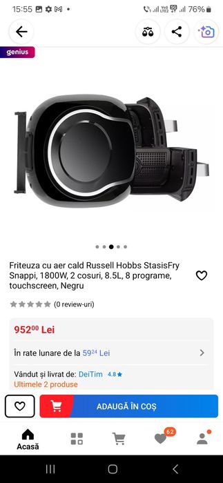 Friteuza cu aer cald Mare cu2 cosuri 8,5L Russell Hobbs Noua cu GARANT