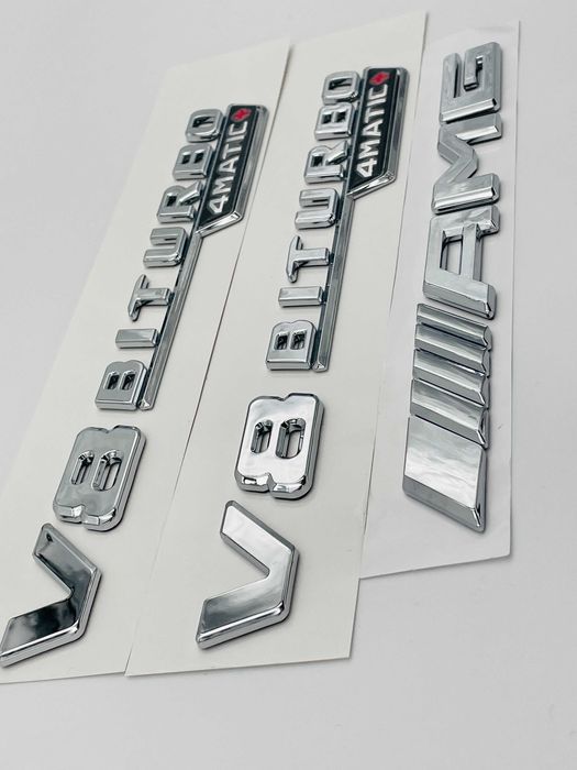 Set embleme compatibile Mercedes V8 biturbo 4matic+ AMG crom