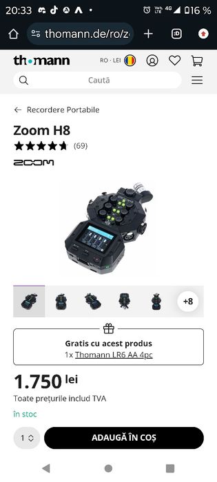 Vând reportofon/recorder handy Zoom H8 portabil