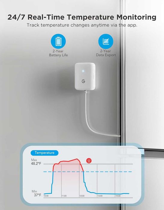 GoveeLife WiFi термометър за хладилник с аларма, безжичен цифров температурен уред за фризер