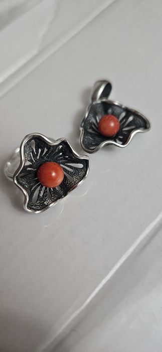 Vand set de argint 925 cu piatra coral